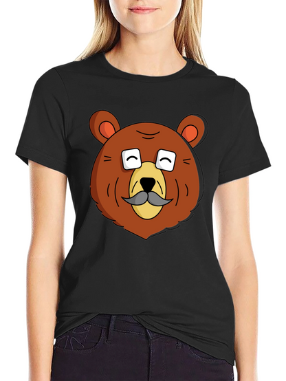 Funny Bear with Mustache Graphic T-Shirt
