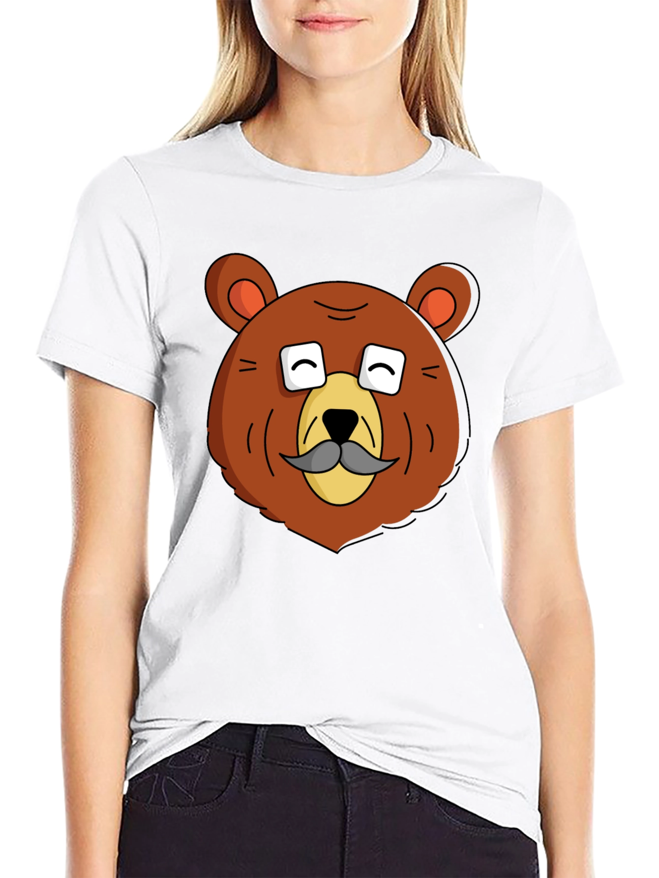 Funny Bear with Mustache Graphic T-Shirt