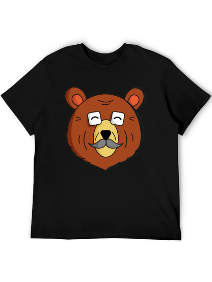 Funny Bear with Mustache Graphic T-Shirt