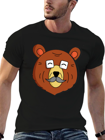 Funny Bear with Mustache Graphic T-Shirt