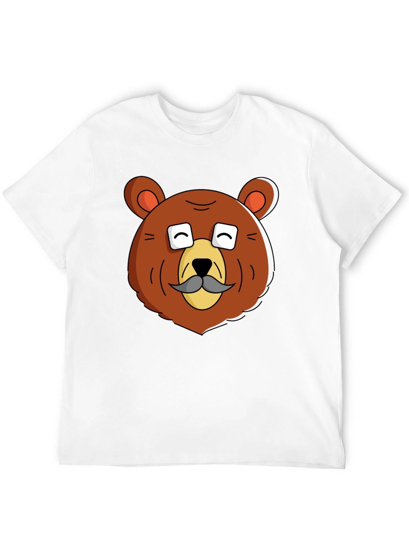 Funny Bear with Mustache Graphic T-Shirt