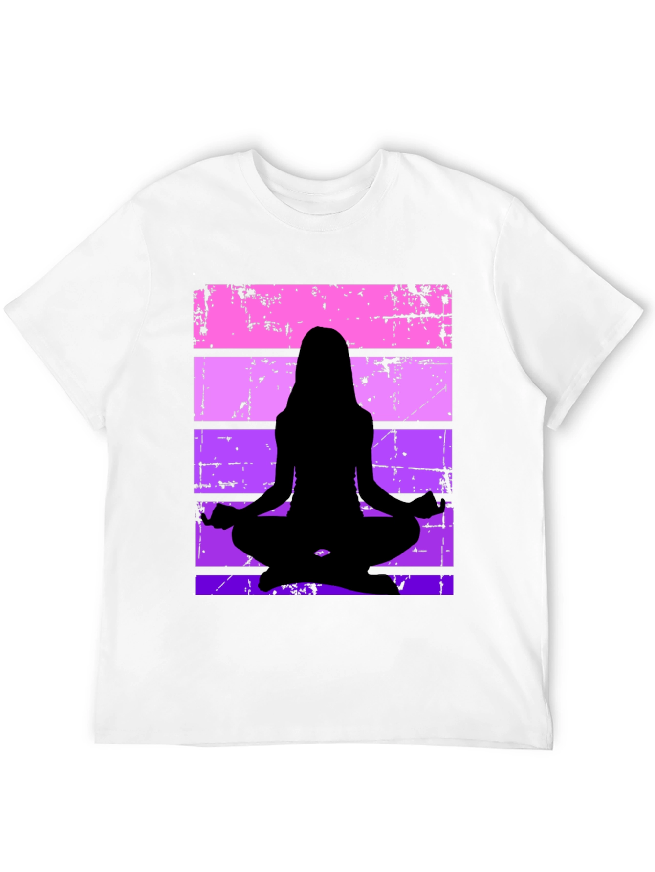 Yoga Silhouette Graphic Tee - Retro Stripe Design