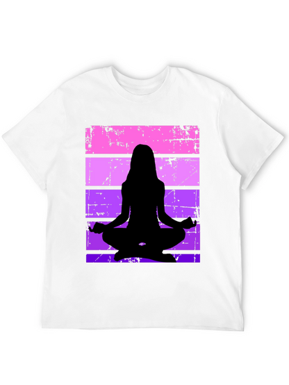 Yoga Silhouette Graphic Tee - Retro Stripe Design