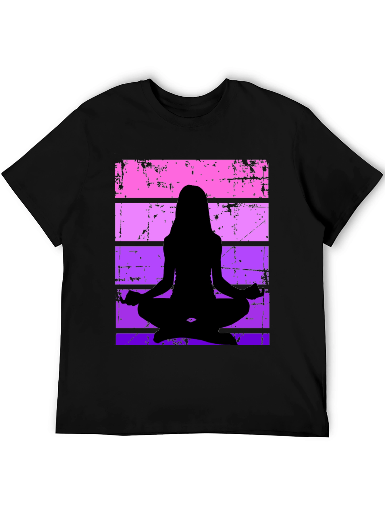 Yoga Silhouette Graphic Tee - Retro Stripe Design