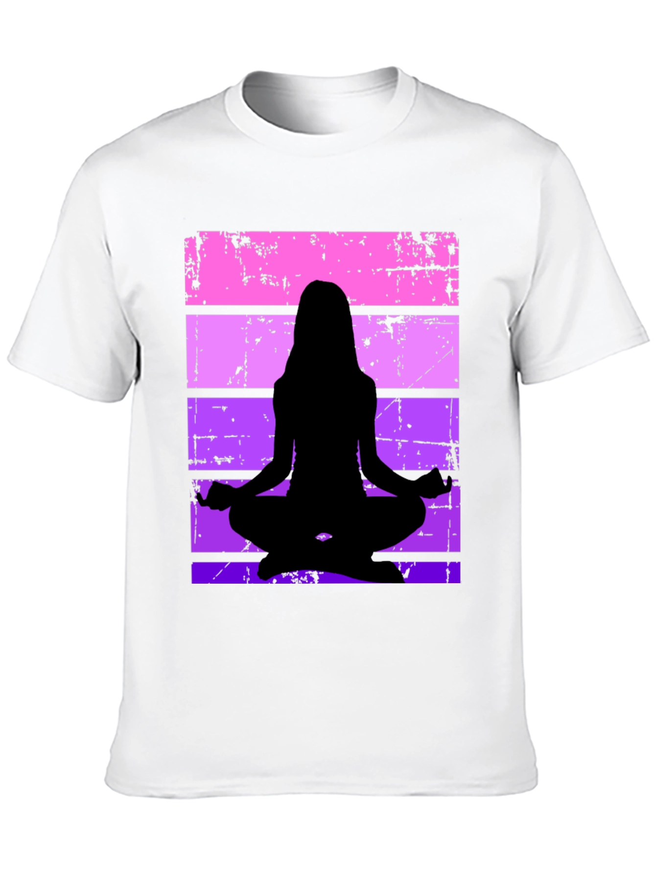 Yoga Silhouette Graphic Tee - Retro Stripe Design