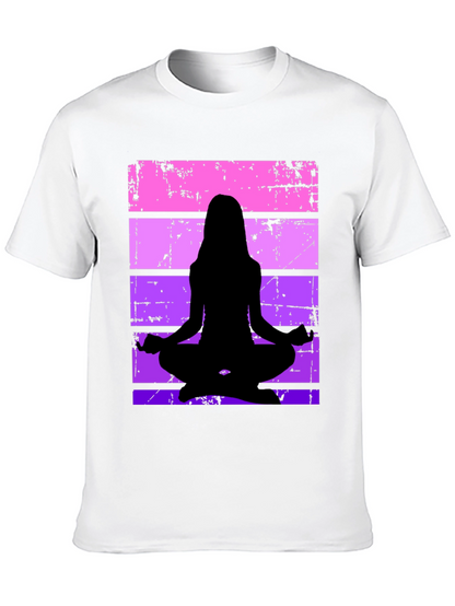 Yoga Silhouette Graphic Tee - Retro Stripe Design