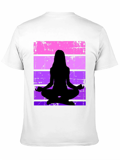 Yoga Silhouette Graphic Tee - Retro Stripe Design