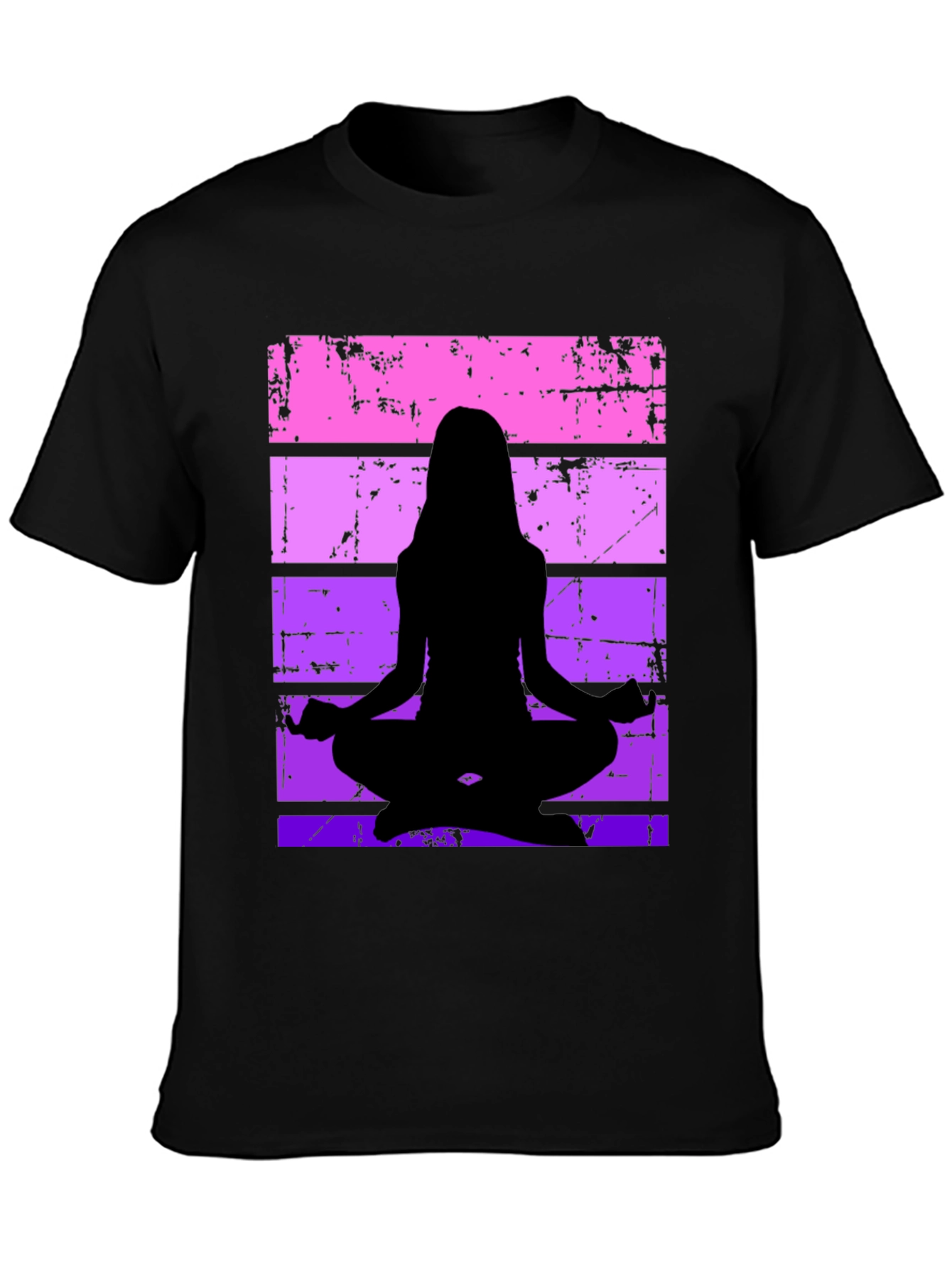 Yoga Silhouette Graphic Tee - Retro Stripe Design