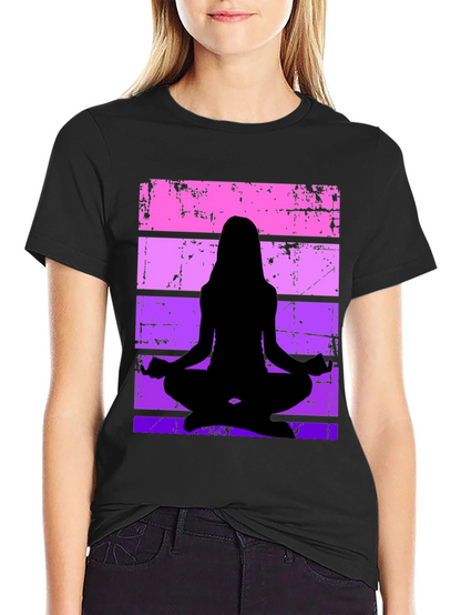 Yoga Silhouette Graphic Tee - Retro Stripe Design