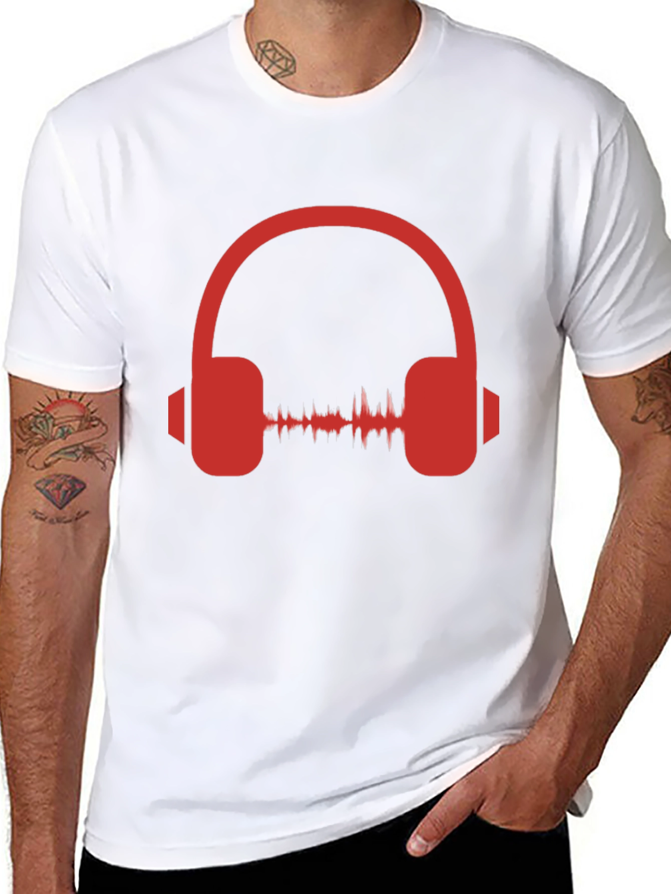 Red Headphone Graphic Black T-Shirt