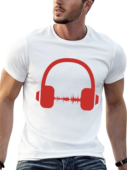 Red Headphone Graphic Black T-Shirt