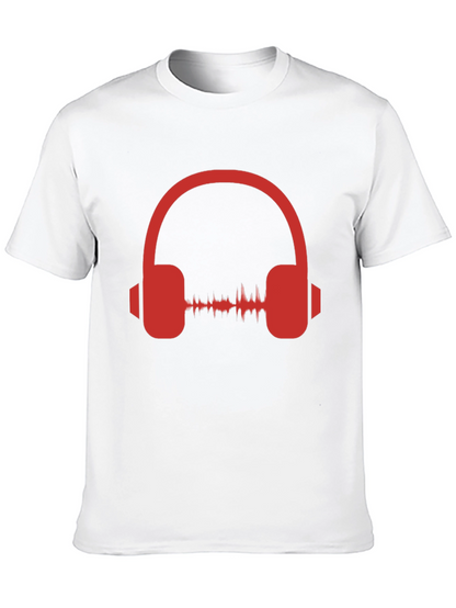 Red Headphone Graphic Black T-Shirt