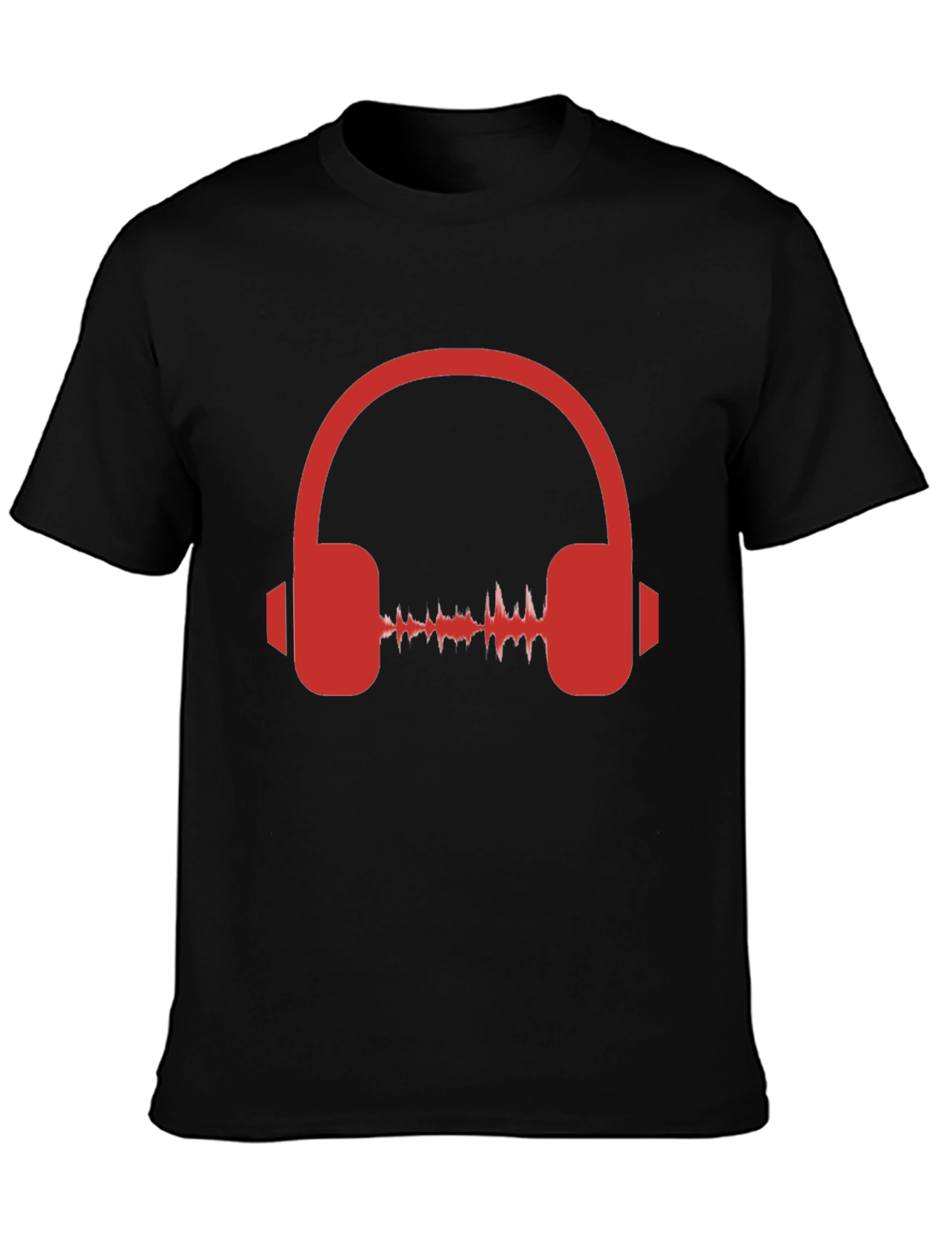 Red Headphone Graphic Black T-Shirt