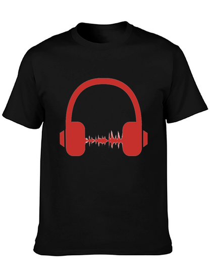 Red Headphone Graphic Black T-Shirt