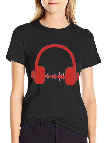 Red Headphone Graphic Black T-Shirt