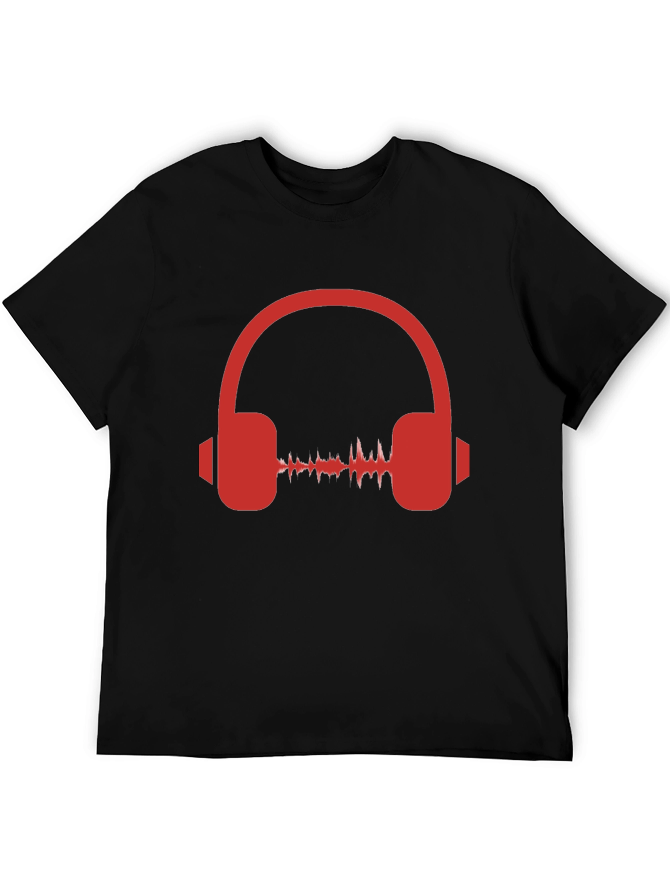 Red Headphone Graphic Black T-Shirt