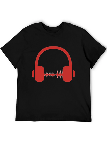 Red Headphone Graphic Black T-Shirt