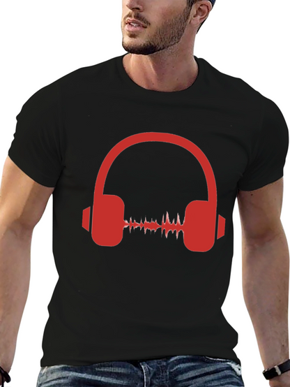 Red Headphone Graphic Black T-Shirt
