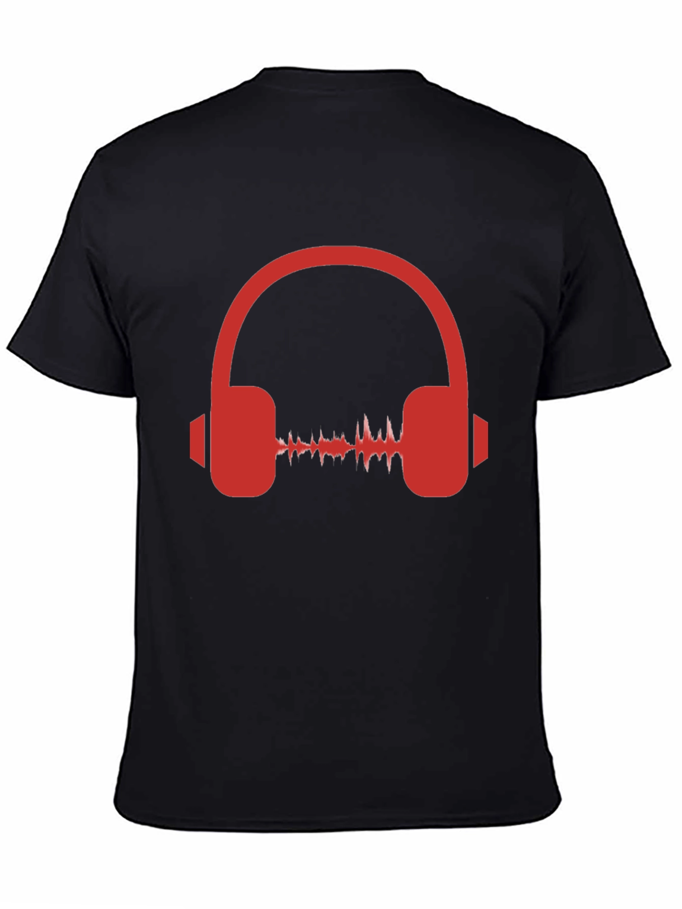 Red Headphone Graphic Black T-Shirt