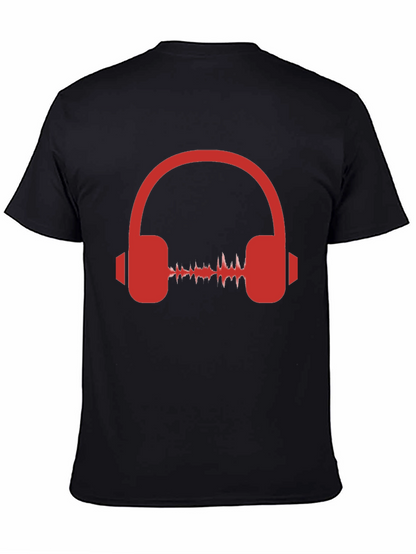 Red Headphone Graphic Black T-Shirt