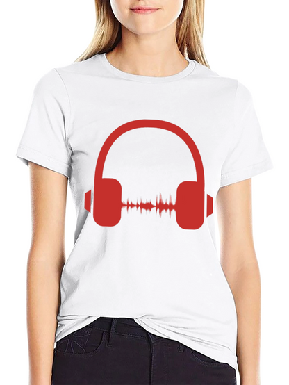 Red Headphone Graphic Black T-Shirt