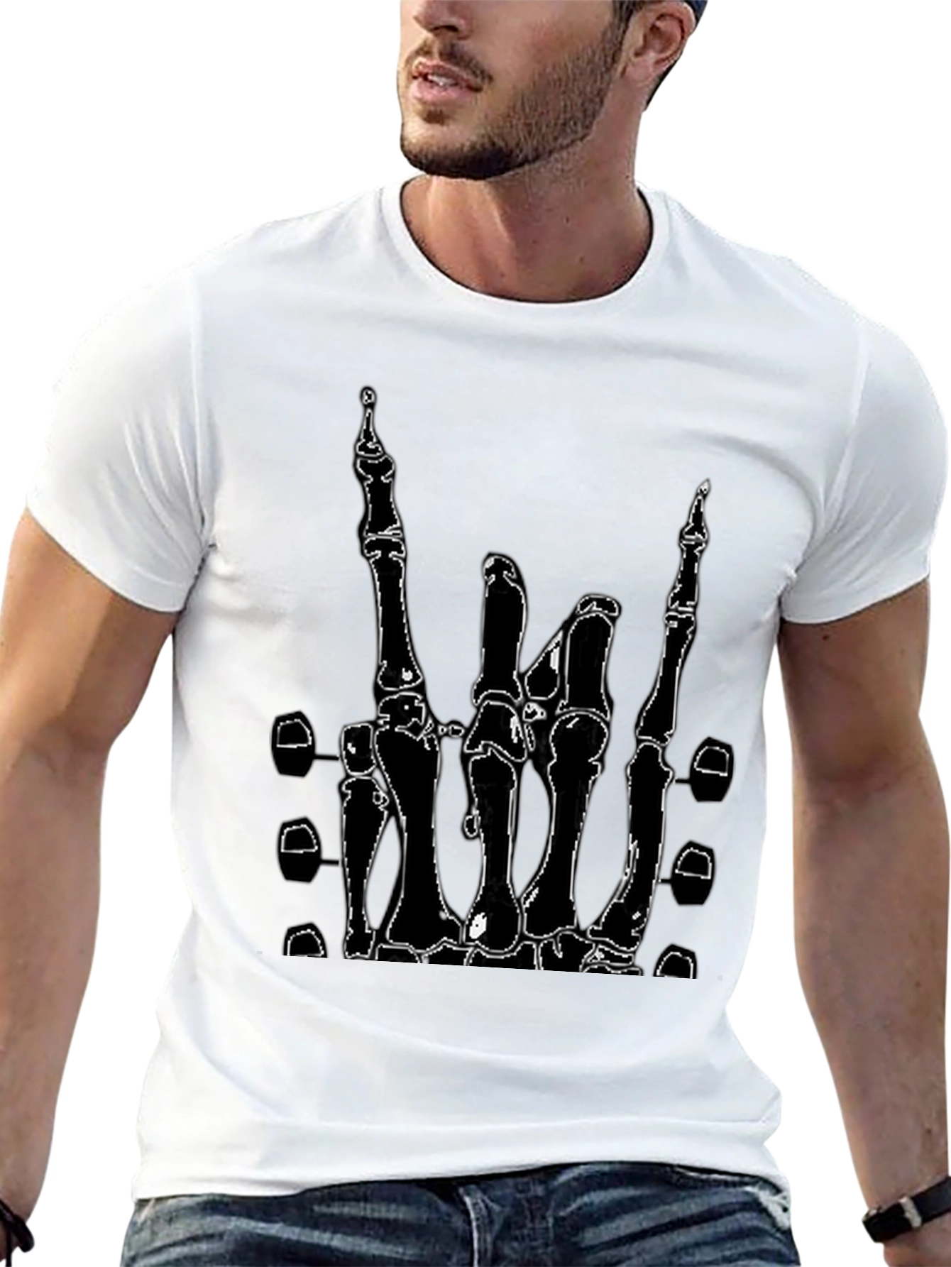 Skeleton Hand Rock On T-Shirt - Black