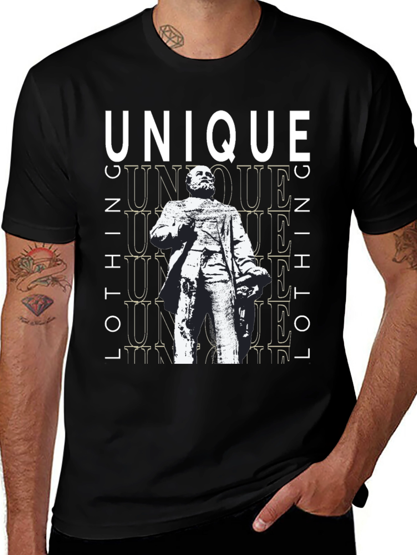 Unique Statue Graphic Black T-Shirt