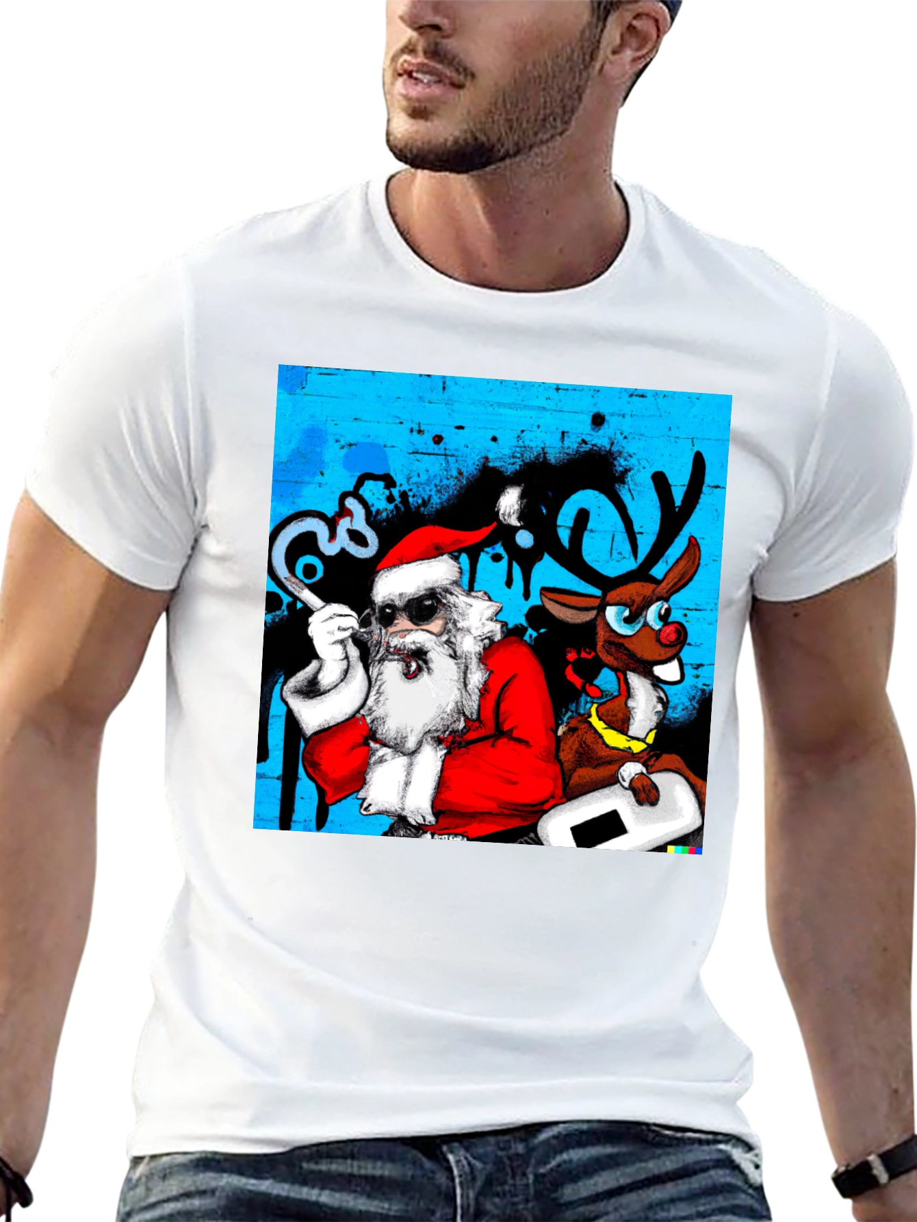 Cool Santa & Reindeer T-Shirt - Holiday Fun!