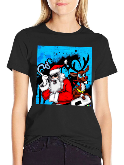 Cool Santa & Reindeer T-Shirt - Holiday Fun!