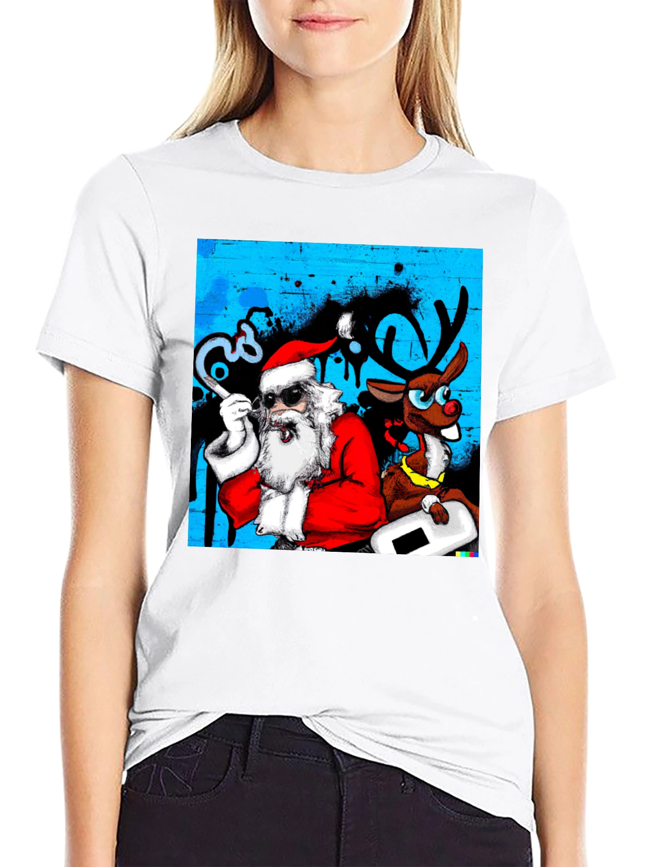 Cool Santa & Reindeer T-Shirt - Holiday Fun!