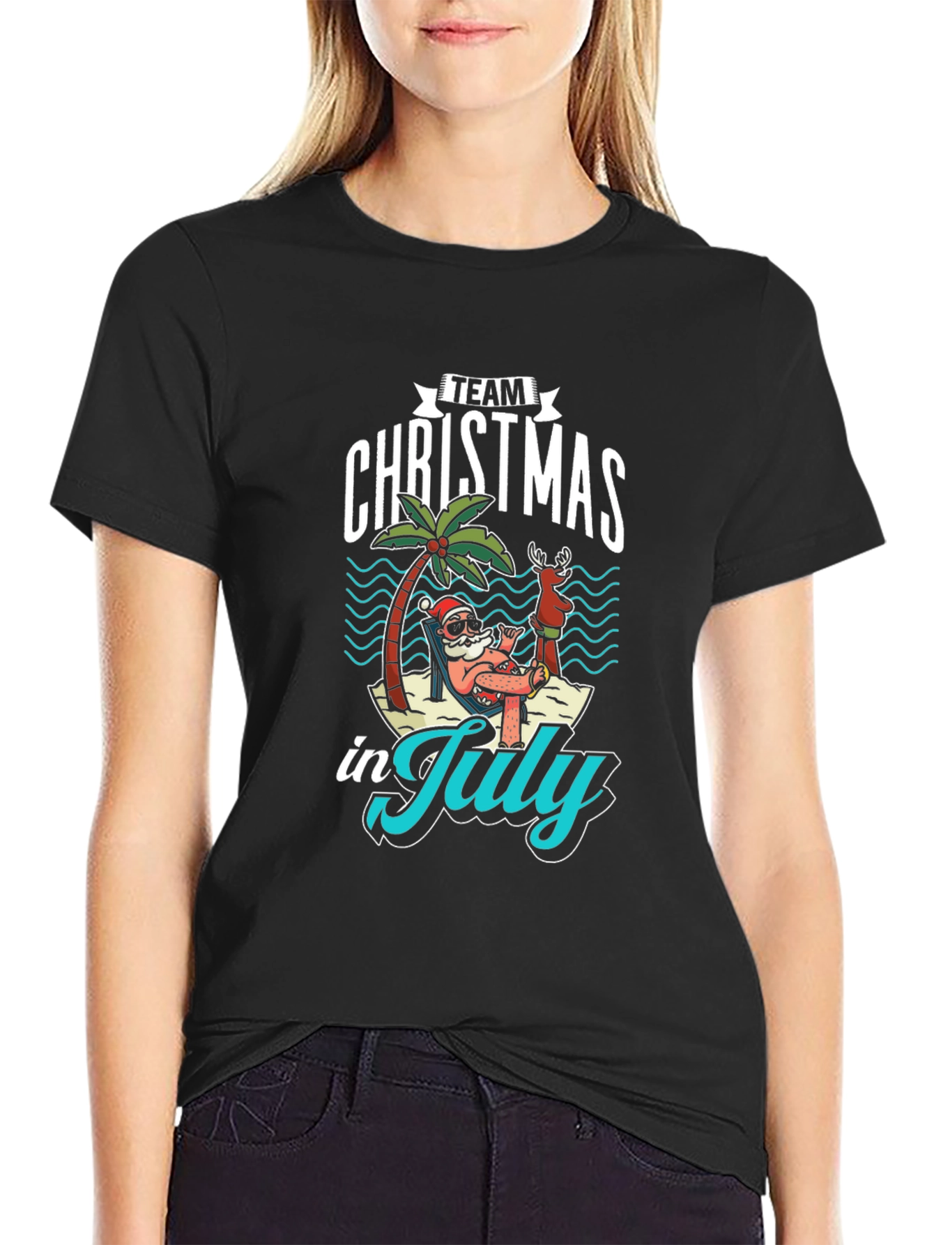 Team Christmas in July Black T-Shirt
