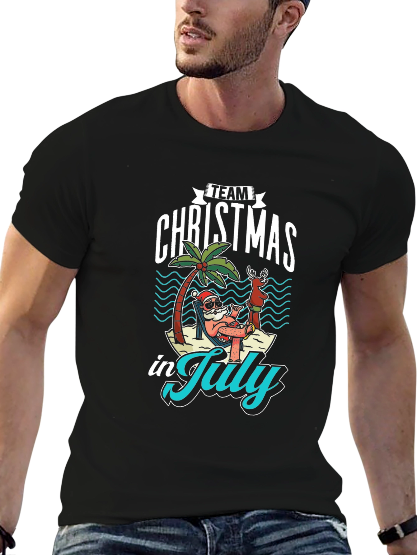 Team Christmas in July Black T-Shirt