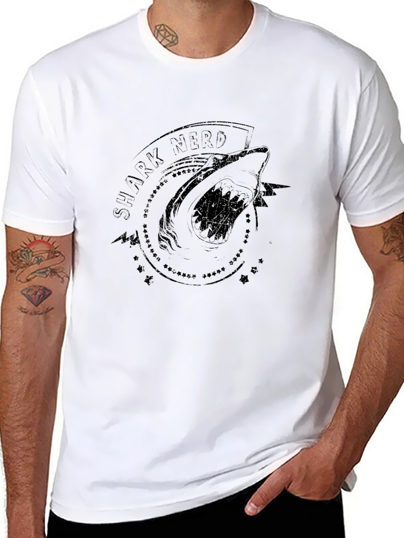 Shark Nerd Graphic Tee - Black Cotton T-Shirt