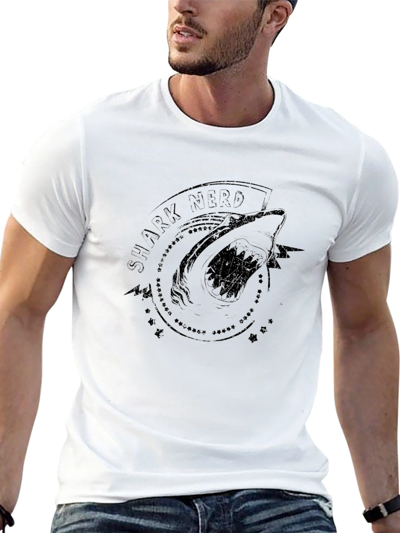 Shark Nerd Graphic Tee - Black Cotton T-Shirt