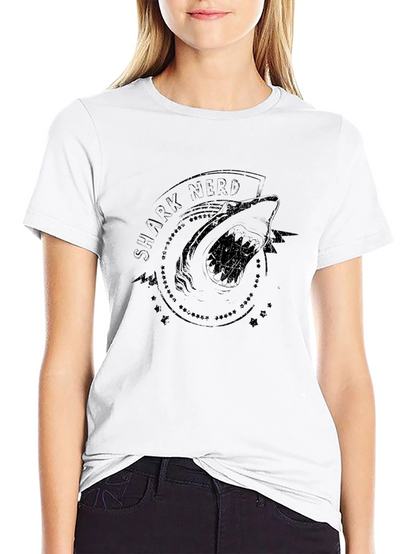 Shark Nerd Graphic Tee - Black Cotton T-Shirt