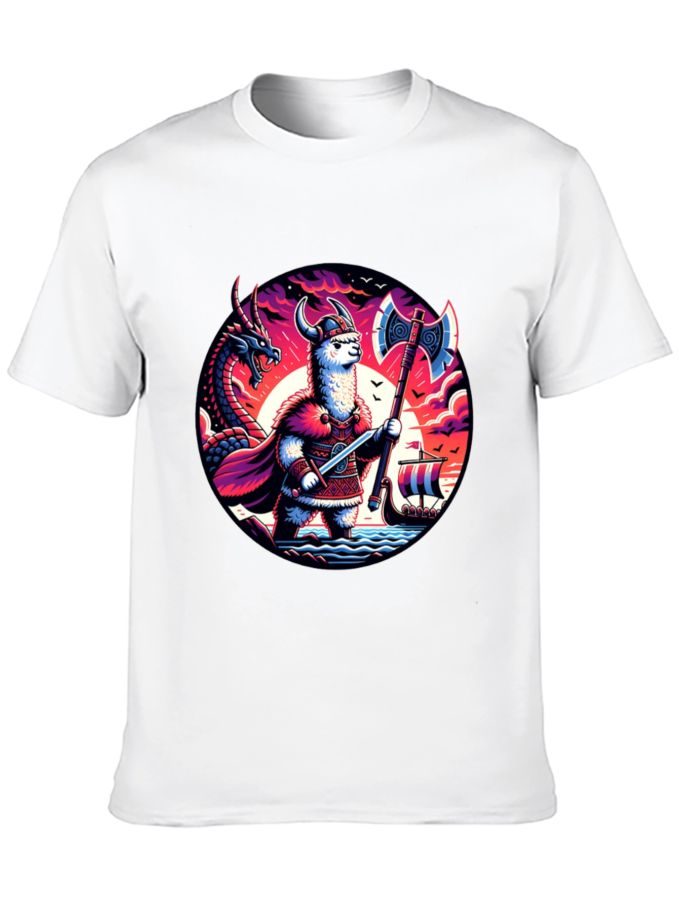 Llama Viking Graphic T-Shirt - Crew Neck