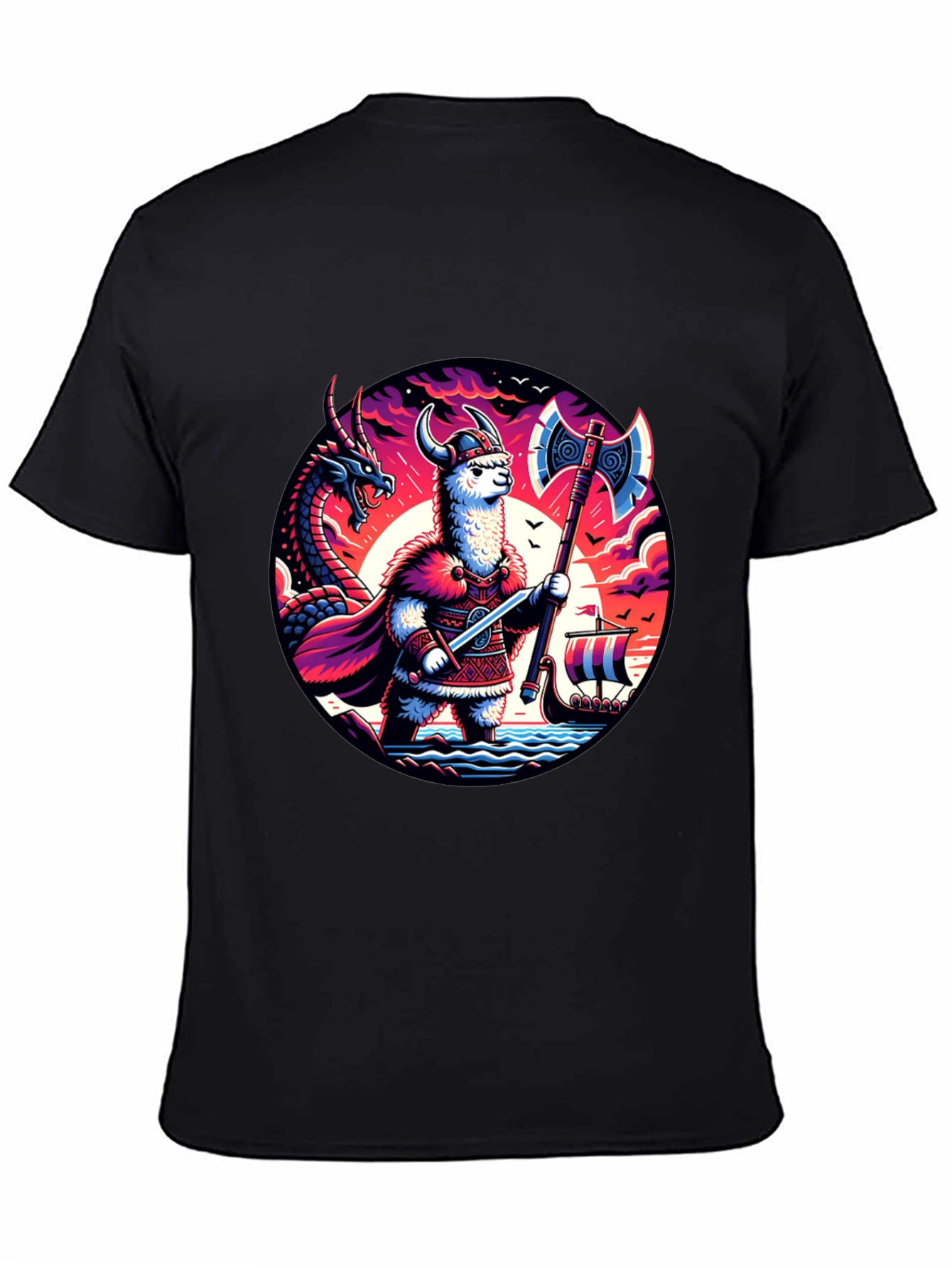 Llama Viking Graphic T-Shirt - Crew Neck