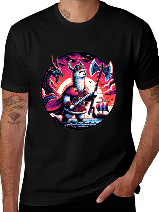 Llama Viking Graphic T-Shirt - Crew Neck
