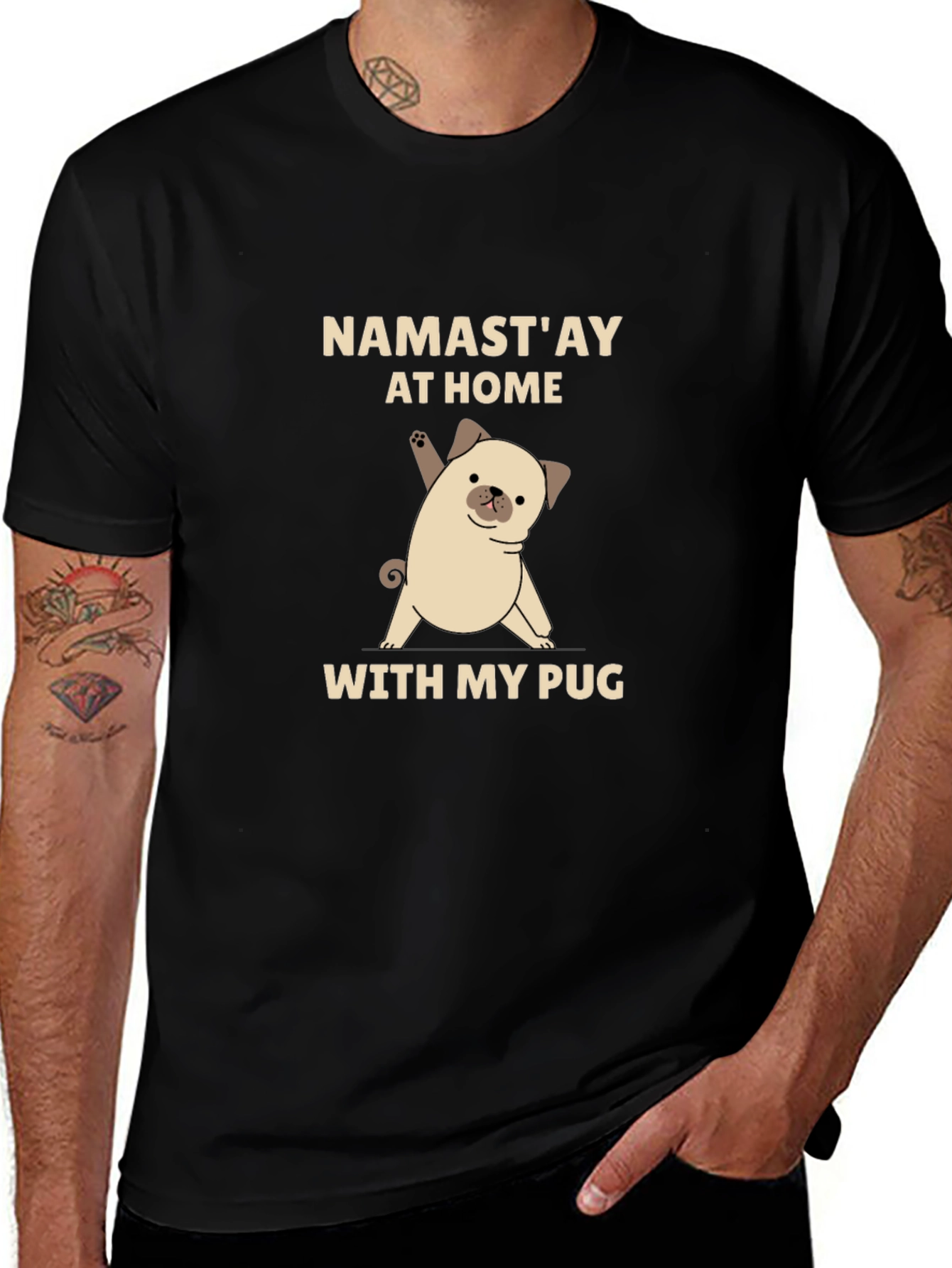 Namastay at Home With My Pug Black T-Shirt