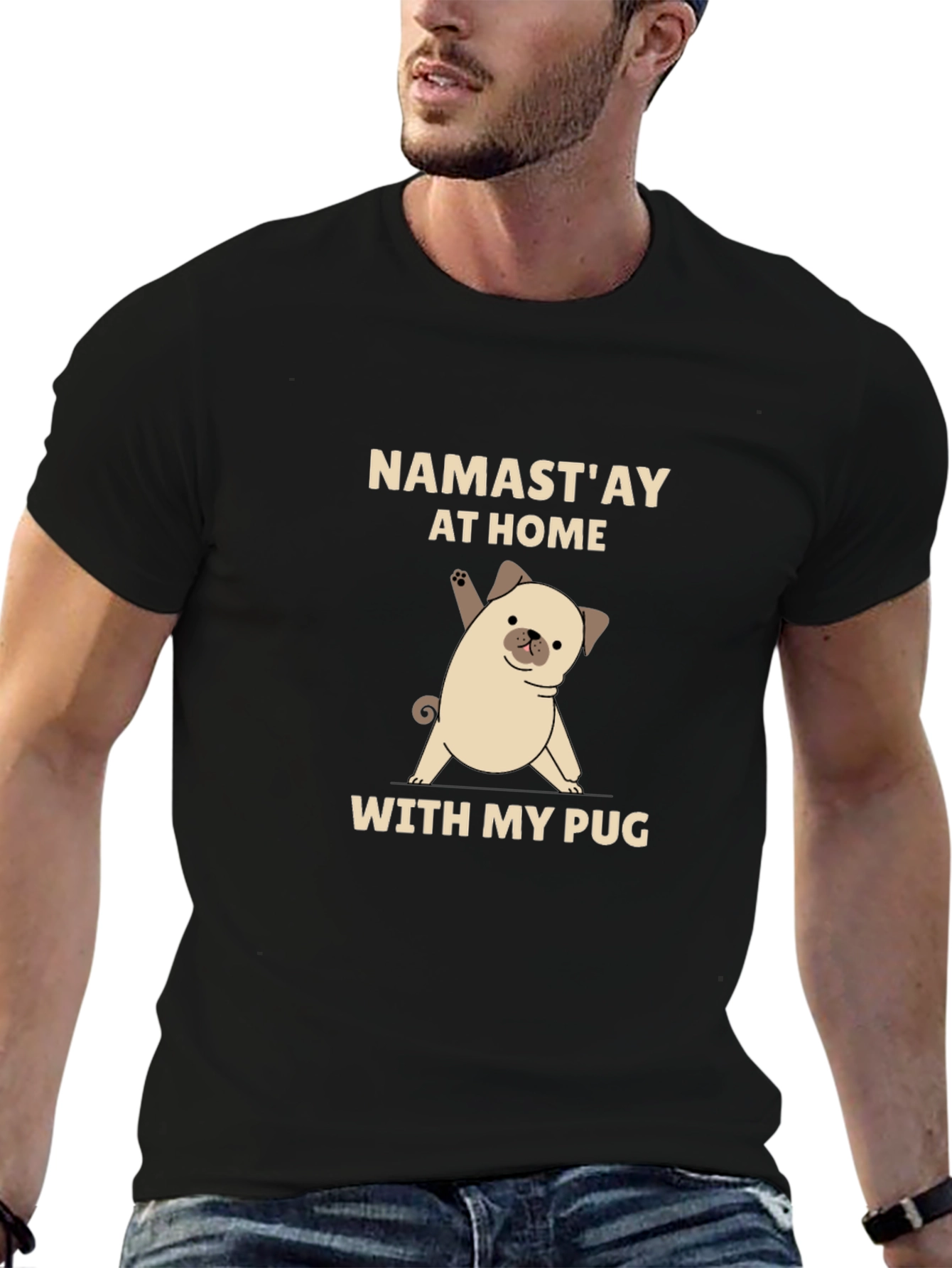 Namastay at Home With My Pug Black T-Shirt