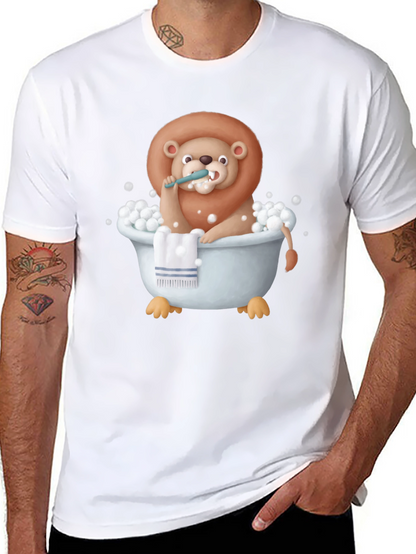 Funny Lion in Bathtub Graphic T-Shirt