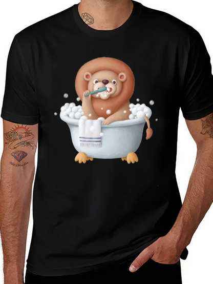 Funny Lion in Bathtub Graphic T-Shirt
