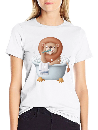 Funny Lion in Bathtub Graphic T-Shirt
