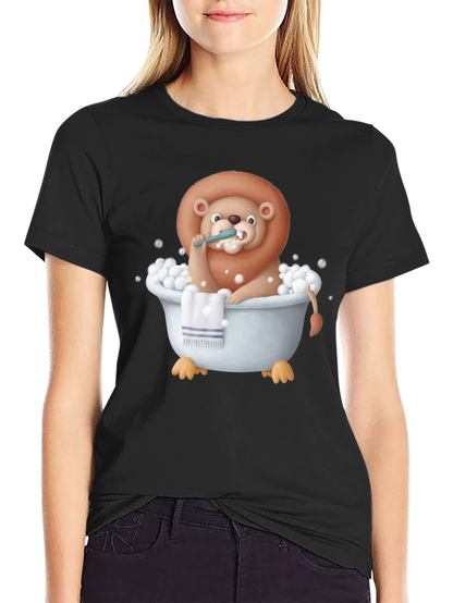 Funny Lion in Bathtub Graphic T-Shirt