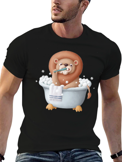 Funny Lion in Bathtub Graphic T-Shirt