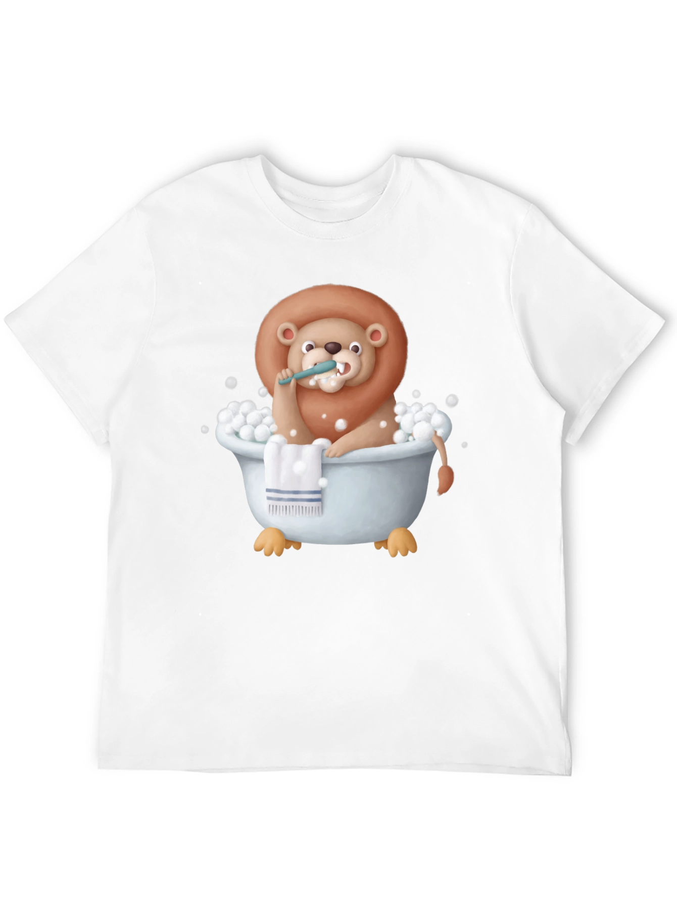 Funny Lion in Bathtub Graphic T-Shirt