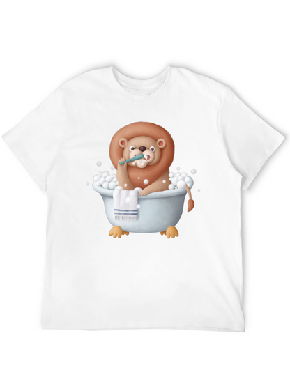 Funny Lion in Bathtub Graphic T-Shirt