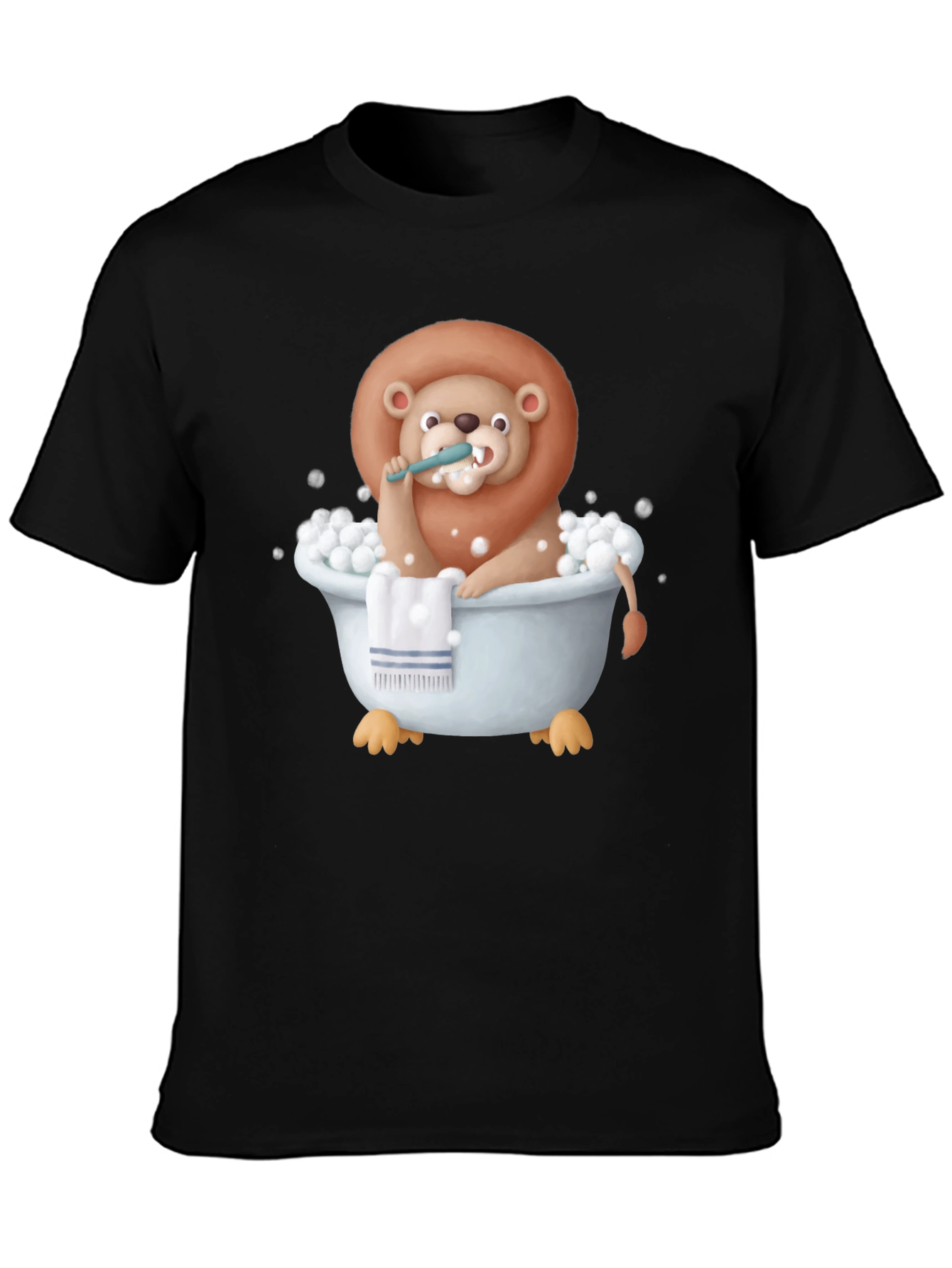 Funny Lion in Bathtub Graphic T-Shirt