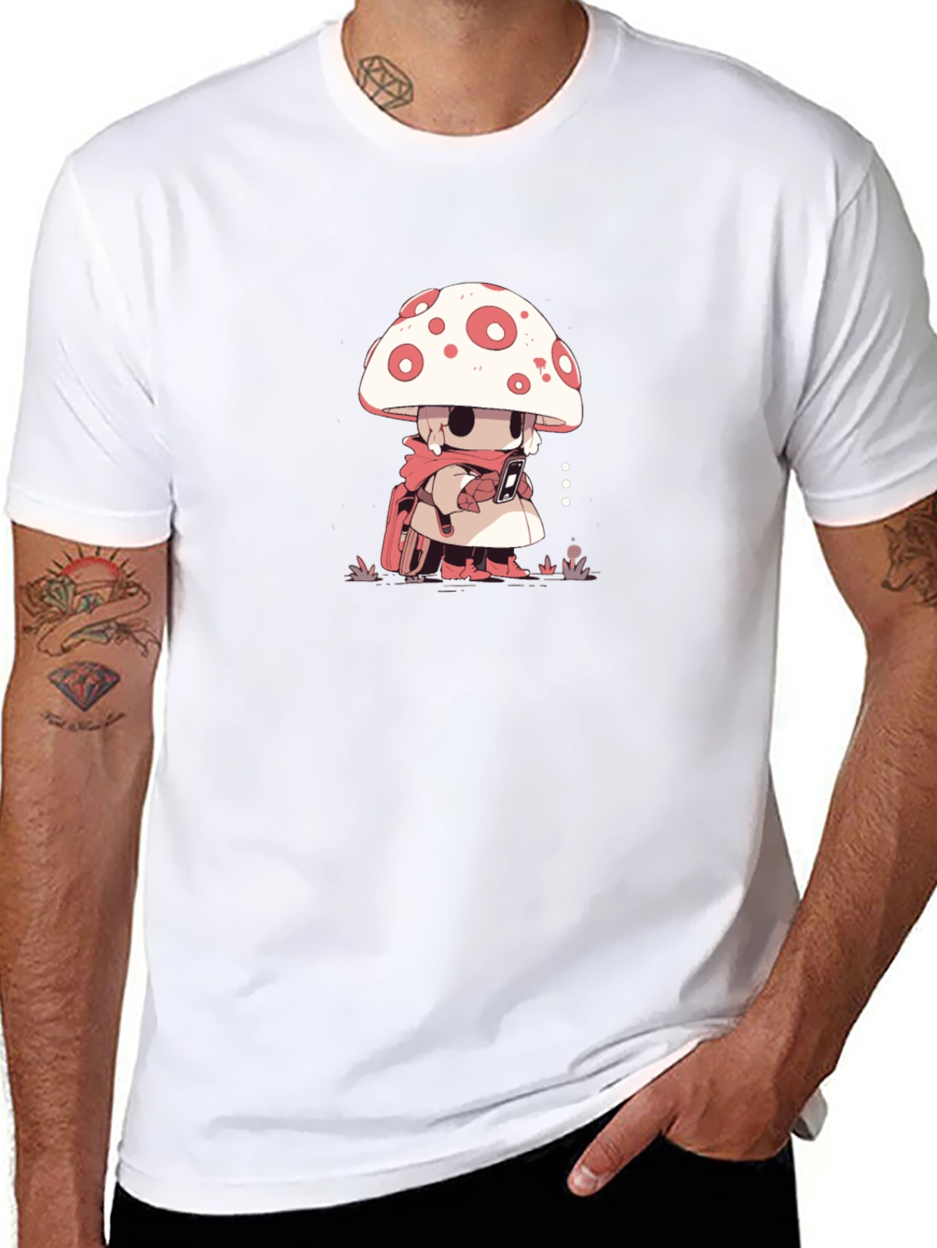 Mushroom Character Black T-Shirt