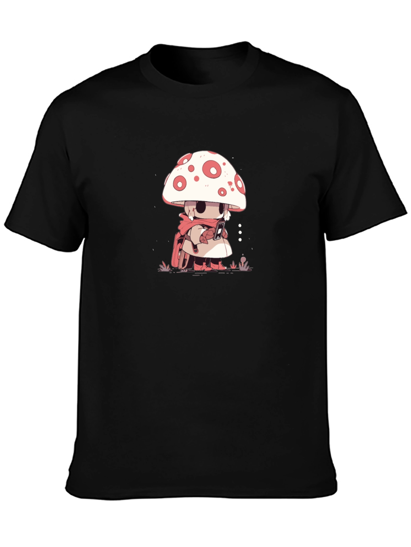 Mushroom Character Black T-Shirt